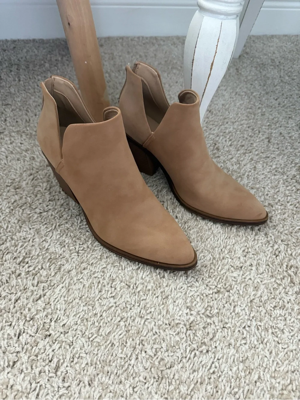 Tan Suede Pointed Cowgirl Ankle Boots - Picture 4 of 11